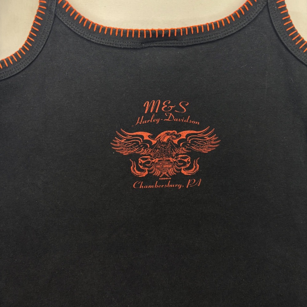 Harley-Davidson Tank Top XL Black Orange Whipstitch Cotton Blend Eagle Graphic - Picture 8 of 8